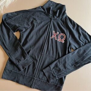 Chi Omega Black Embellished Full Zip Long Sleeve Top